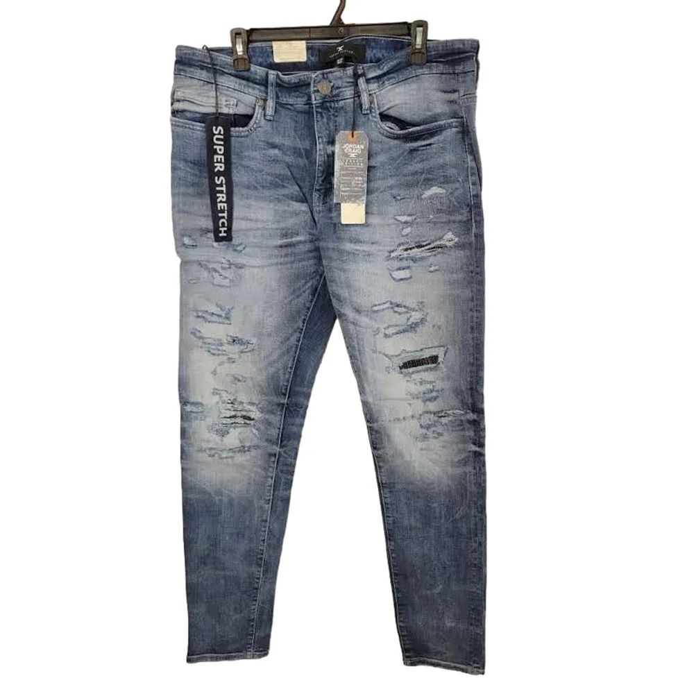 Jordan Craig Legacy Edition Blue Ripped Denim Men's Skinny Jeans Size 36x34